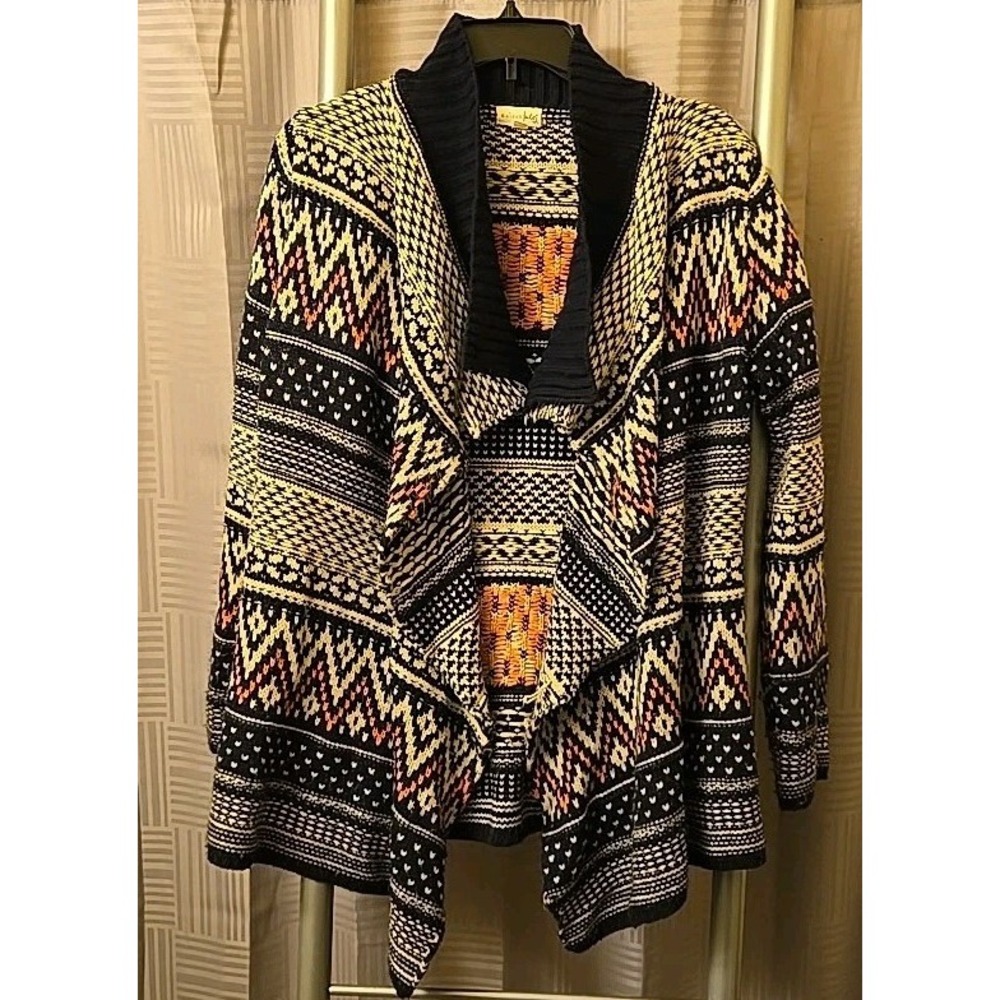 Maison Jules Fair Isle Women's Open Cardigan Wrap‎ Poncho Sz Small Long Sleeves